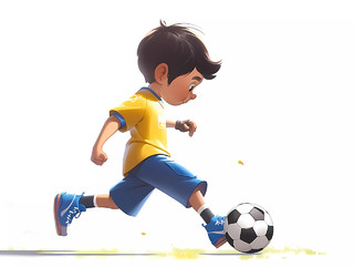 体育教育培训足球招生白底卡通人物男孩踢足球元素